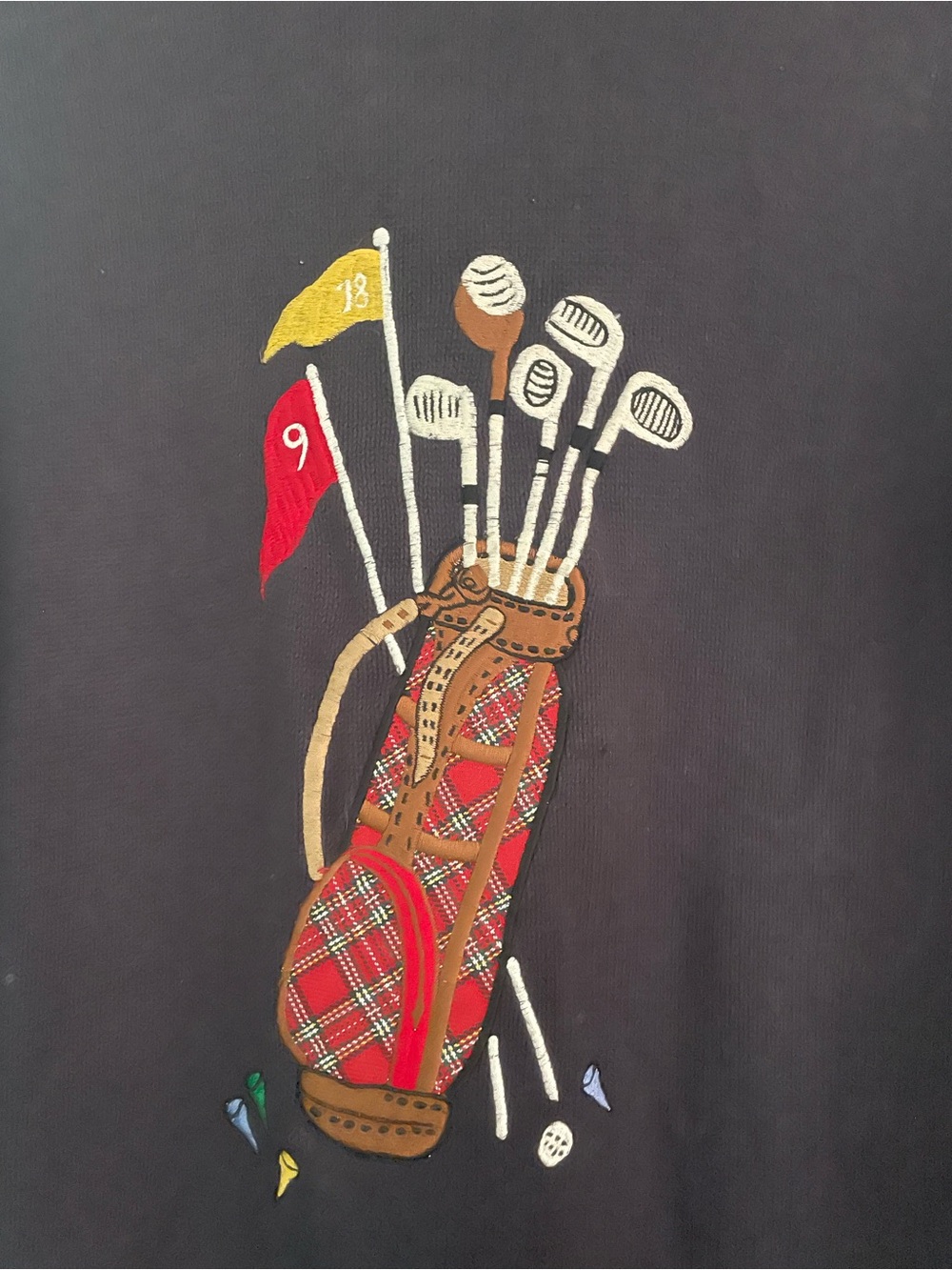 Talbots Navy Embroidered Golf-Themed Cardigan with Green Trim - Picture 6 of 7